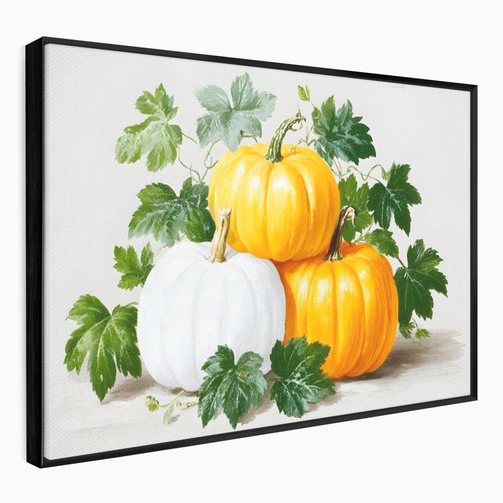 Leinwand Premium Canvas Wandkunst, LuxCanva® N1184, Herbst Ernte, Kürbisse, Blätter, Saison, Malerei, rustikal, natürlich, saisonal, Halloween, Restaurant, Küche