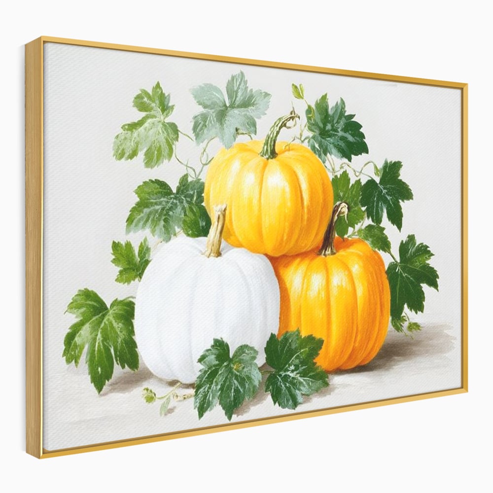 Leinwand Premium Canvas Wandkunst, LuxCanva® N1184, Herbst Ernte, Kürbisse, Blätter, Saison, Malerei, rustikal, natürlich, saisonal, Halloween, Restaurant, Küche