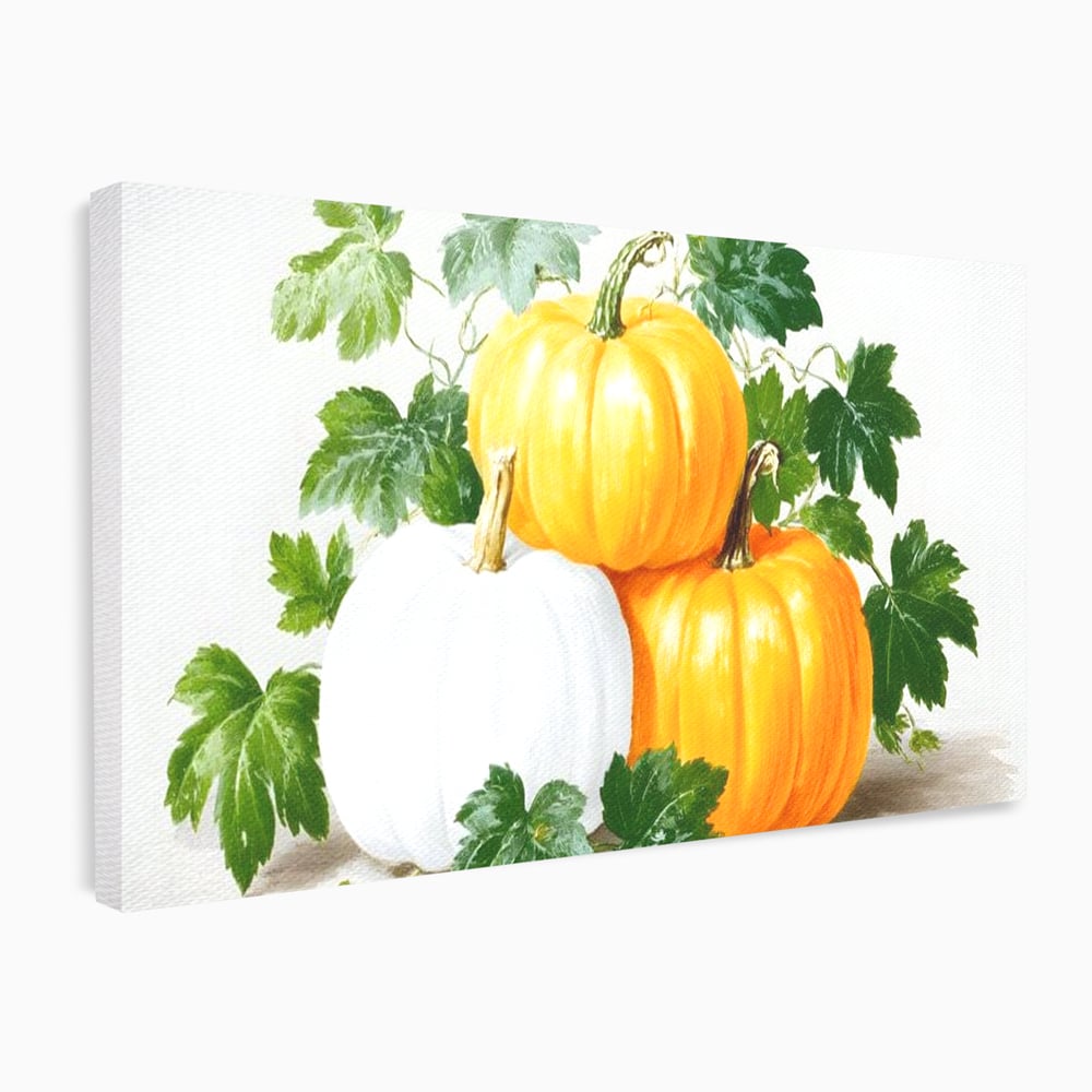 Leinwand Premium Canvas Wandkunst, LuxCanva® N1184, Herbst Ernte, Kürbisse, Blätter, Saison, Malerei, rustikal, natürlich, saisonal, Halloween, Restaurant, Küche