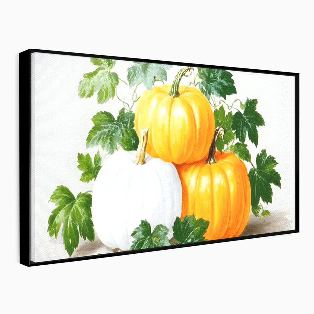 Leinwand Premium Canvas Wandkunst, LuxCanva® N1184, Herbst Ernte, Kürbisse, Blätter, Saison, Malerei, rustikal, natürlich, saisonal, Halloween, Restaurant, Küche