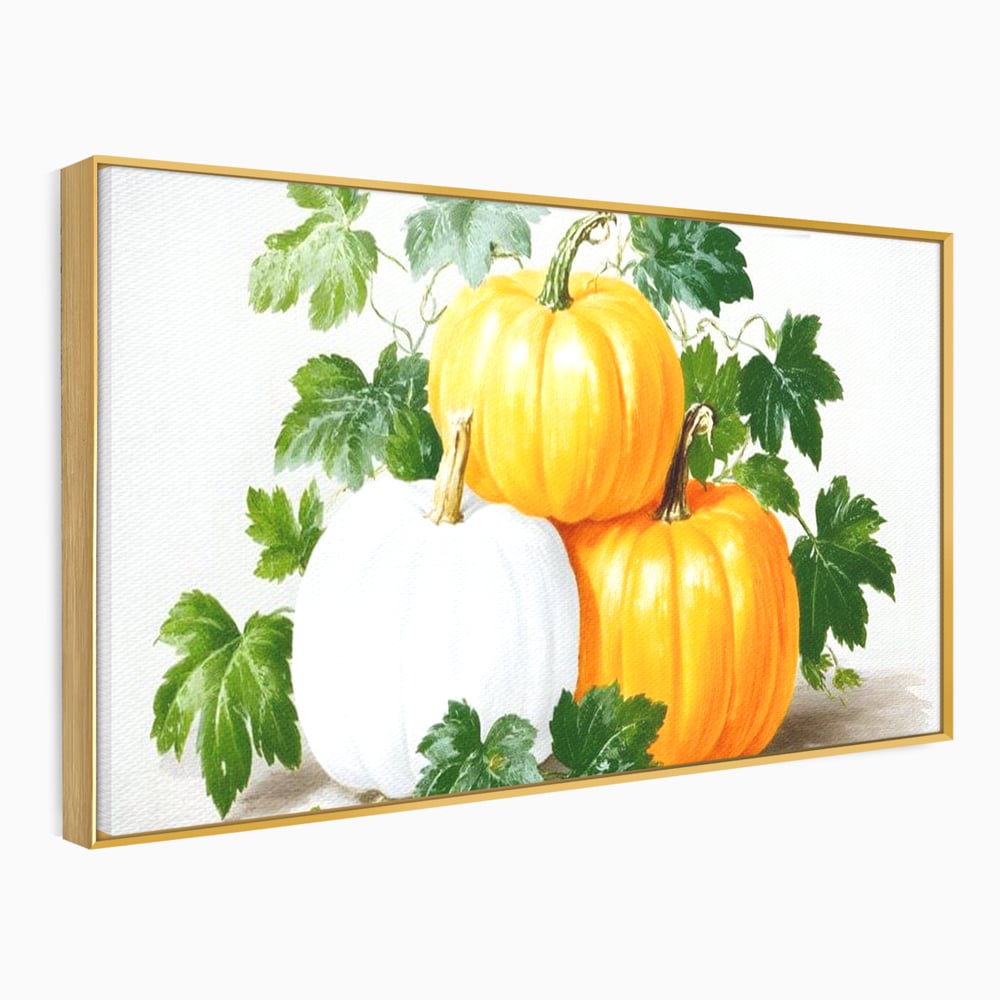 Leinwand Premium Canvas Wandkunst, LuxCanva® N1184, Herbst Ernte, Kürbisse, Blätter, Saison, Malerei, rustikal, natürlich, saisonal, Halloween, Restaurant, Küche