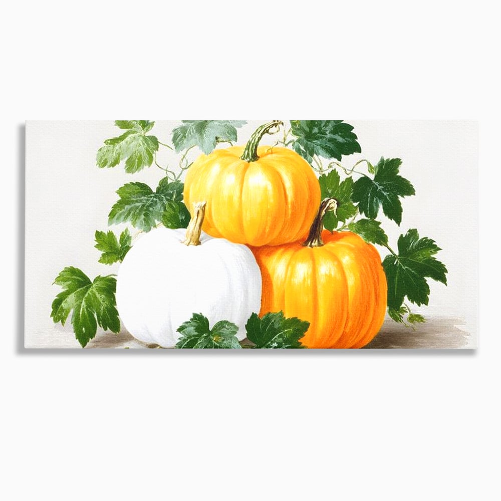 Leinwand Premium Canvas Wandkunst, LuxCanva® N1184, Herbst Ernte, Kürbisse, Blätter, Saison, Malerei, rustikal, natürlich, saisonal, Halloween, Restaurant, Küche