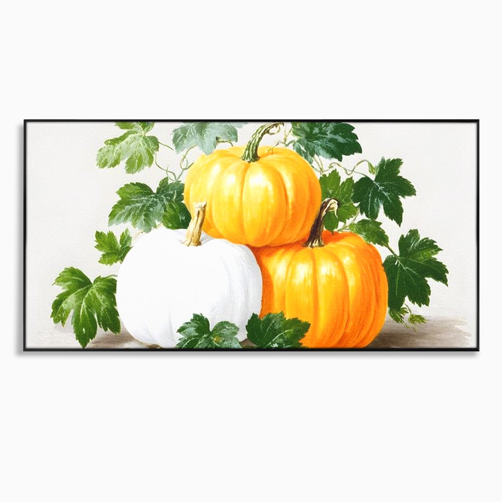 Leinwand Premium Canvas Wandkunst, LuxCanva® N1184, Herbst Ernte, Kürbisse, Blätter, Saison, Malerei, rustikal, natürlich, saisonal, Halloween, Restaurant, Küche
