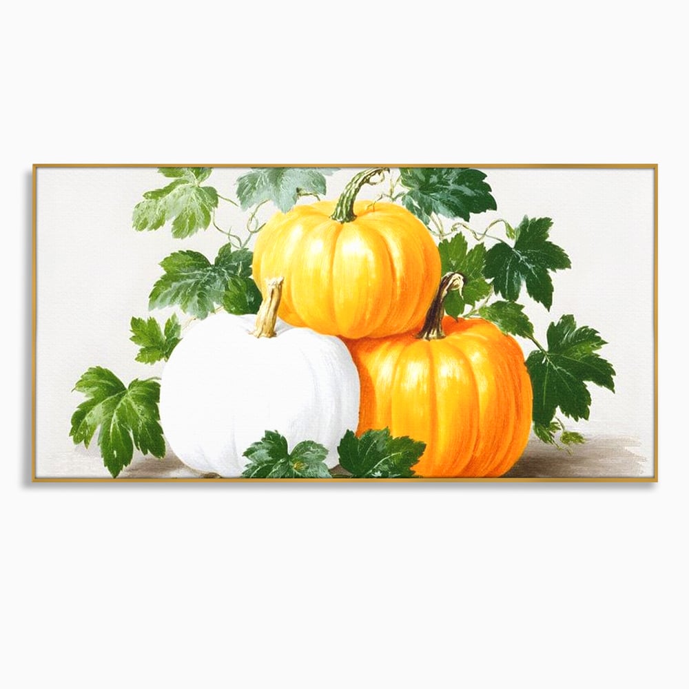 Leinwand Premium Canvas Wandkunst, LuxCanva® N1184, Herbst Ernte, Kürbisse, Blätter, Saison, Malerei, rustikal, natürlich, saisonal, Halloween, Restaurant, Küche