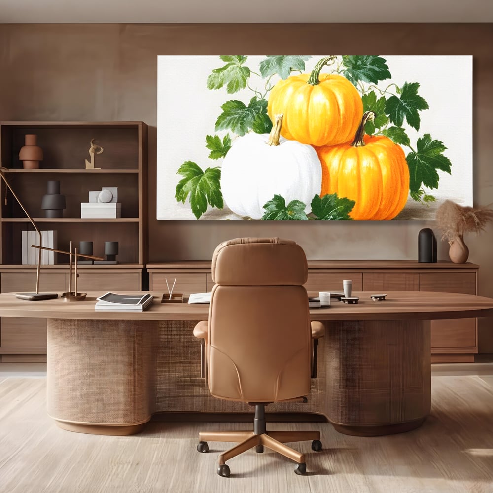 Leinwand Premium Canvas Wandkunst, LuxCanva® N1184, Herbst Ernte, Kürbisse, Blätter, Saison, Malerei, rustikal, natürlich, saisonal, Halloween, Restaurant, Küche