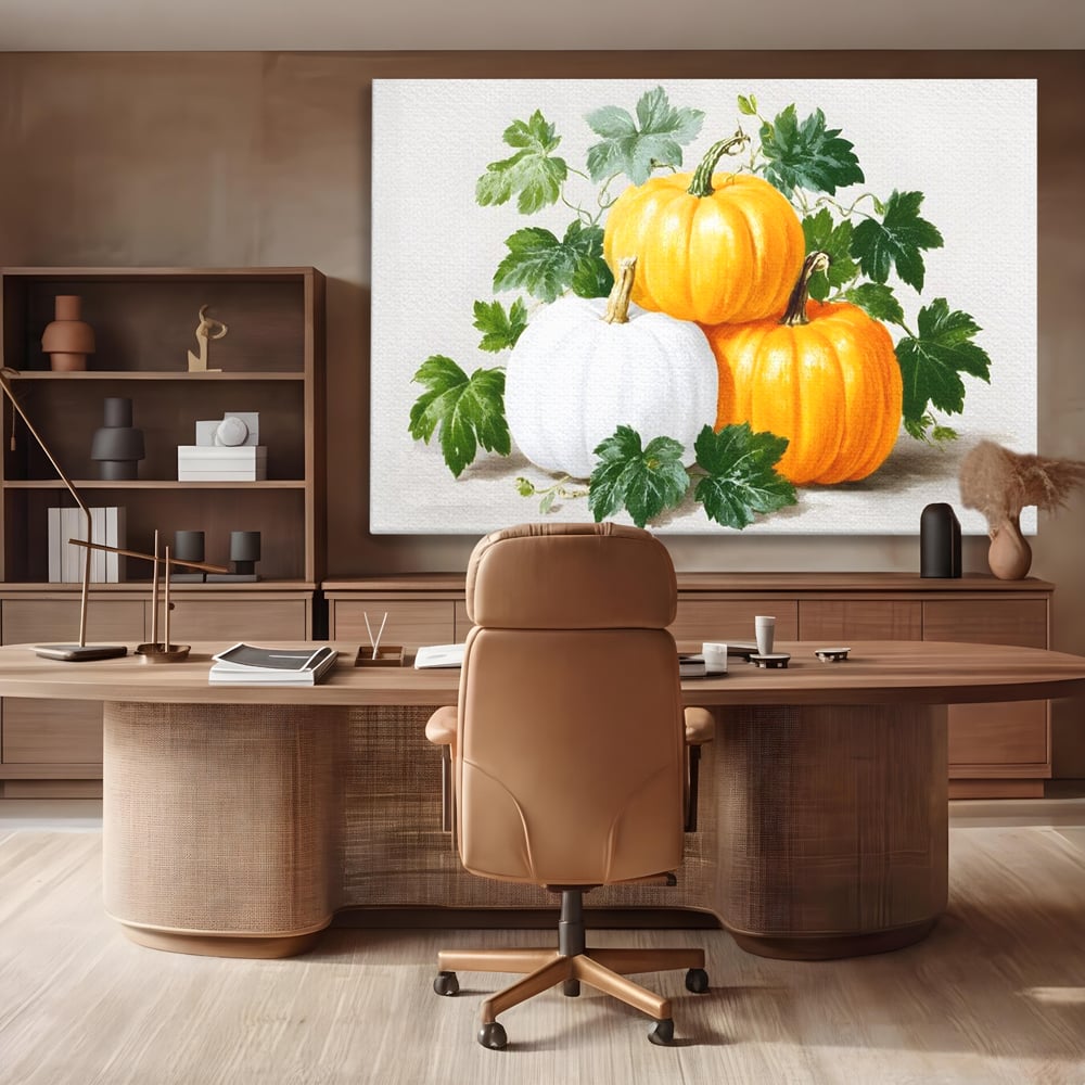 Leinwand Premium Canvas Wandkunst, LuxCanva® N1184, Herbst Ernte, Kürbisse, Blätter, Saison, Malerei, rustikal, natürlich, saisonal, Halloween, Restaurant, Küche