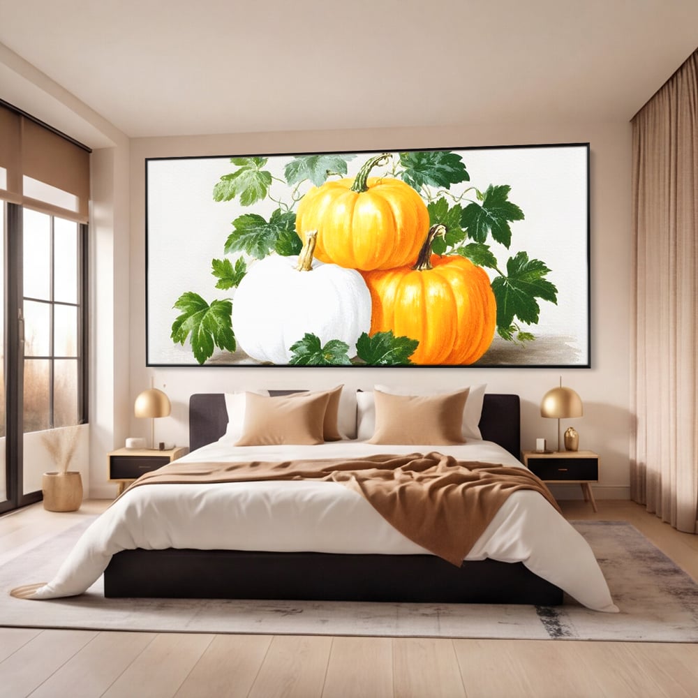 Leinwand Premium Canvas Wandkunst, LuxCanva® N1184, Herbst Ernte, Kürbisse, Blätter, Saison, Malerei, rustikal, natürlich, saisonal, Halloween, Restaurant, Küche