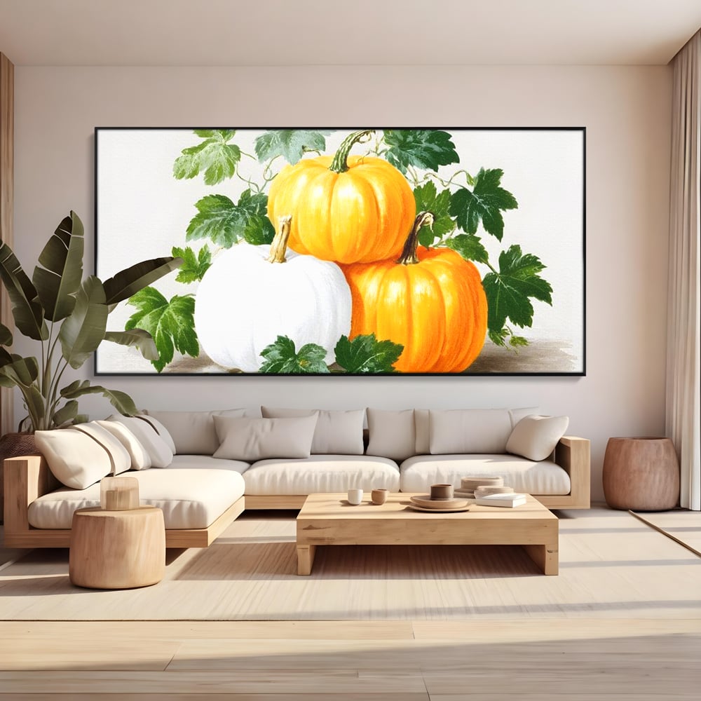 Leinwand Premium Canvas Wandkunst, LuxCanva® N1184, Herbst Ernte, Kürbisse, Blätter, Saison, Malerei, rustikal, natürlich, saisonal, Halloween, Restaurant, Küche