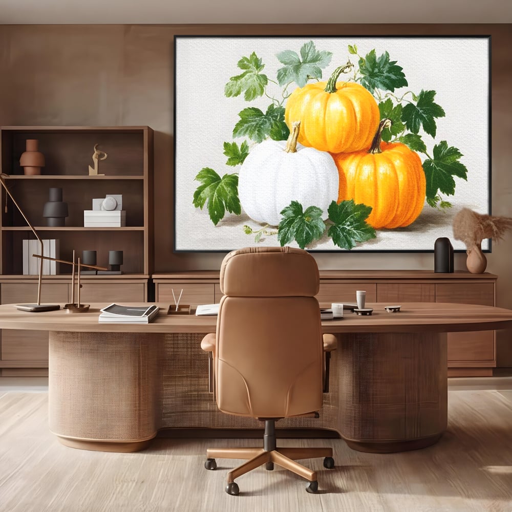 Leinwand Premium Canvas Wandkunst, LuxCanva® N1184, Herbst Ernte, Kürbisse, Blätter, Saison, Malerei, rustikal, natürlich, saisonal, Halloween, Restaurant, Küche