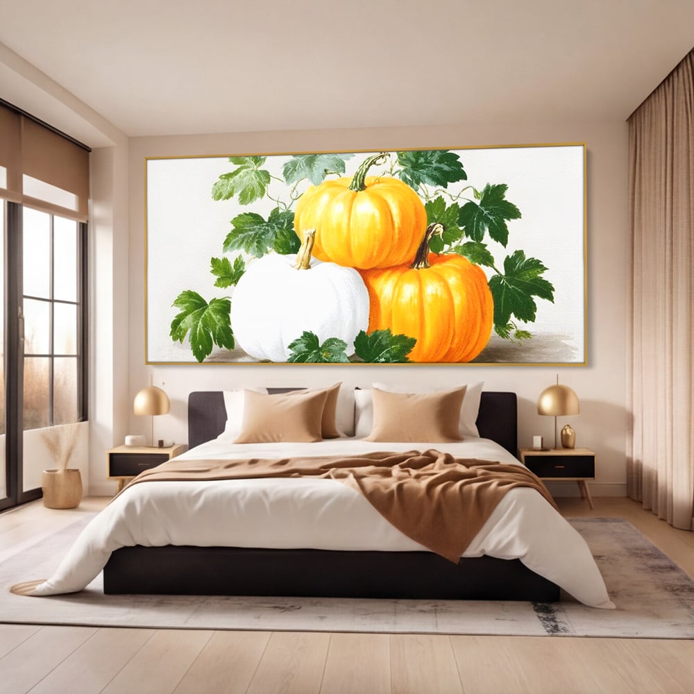 Leinwand Premium Canvas Wandkunst, LuxCanva® N1184, Herbst Ernte, Kürbisse, Blätter, Saison, Malerei, rustikal, natürlich, saisonal, Halloween, Restaurant, Küche