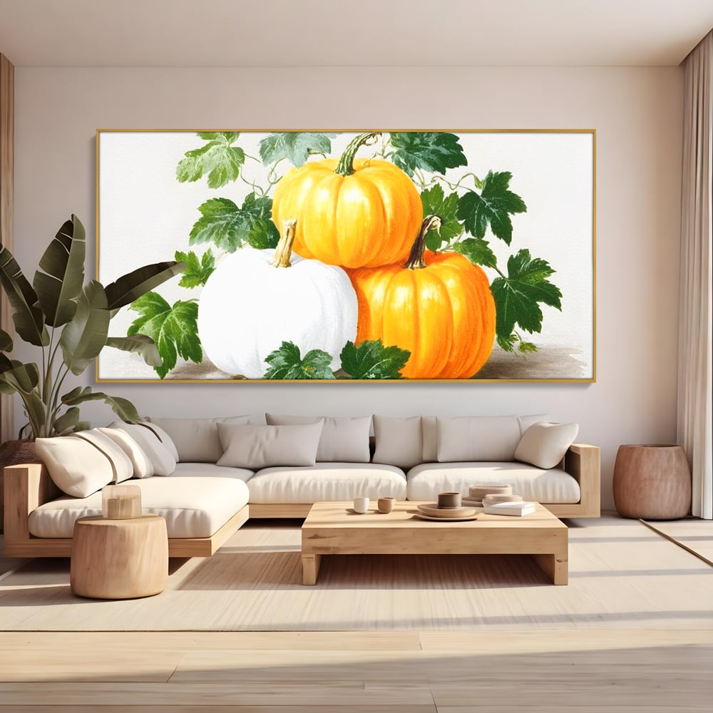 Leinwand Premium Canvas Wandkunst, LuxCanva® N1184, Herbst Ernte, Kürbisse, Blätter, Saison, Malerei, rustikal, natürlich, saisonal, Halloween, Restaurant, Küche