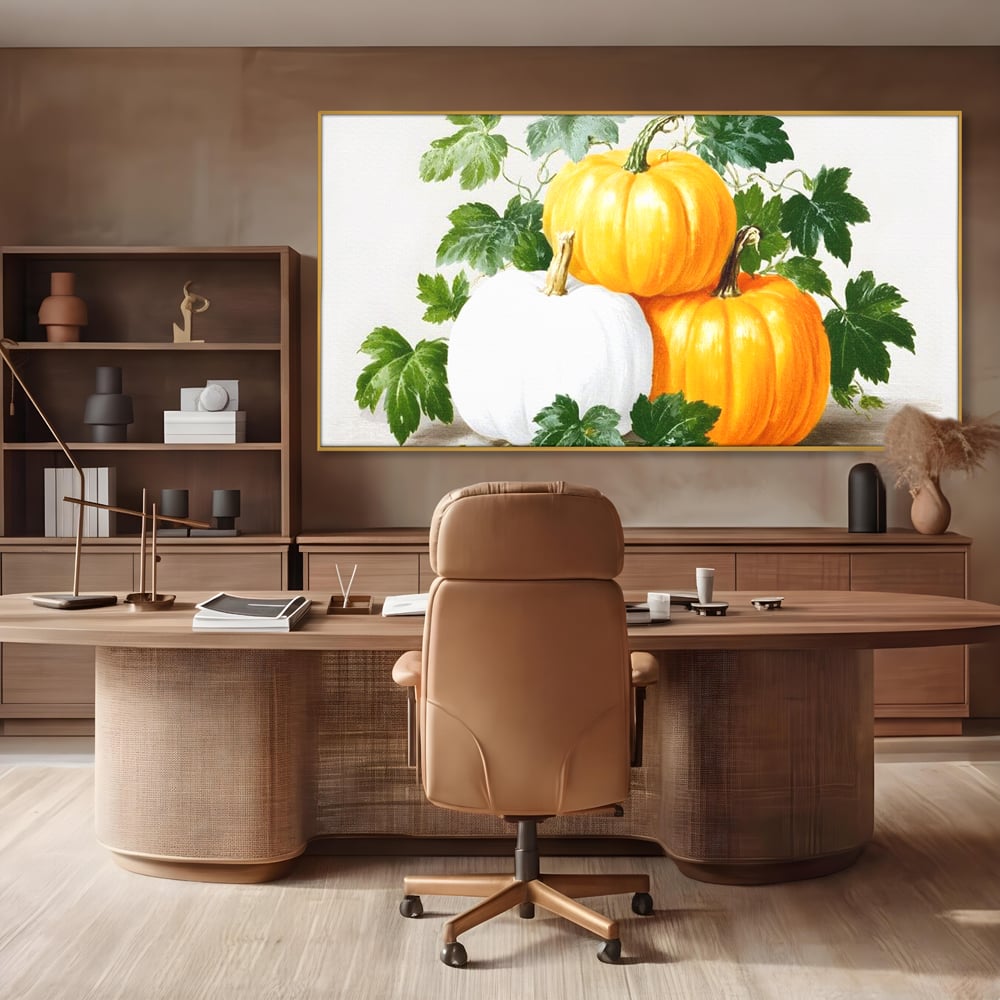 Leinwand Premium Canvas Wandkunst, LuxCanva® N1184, Herbst Ernte, Kürbisse, Blätter, Saison, Malerei, rustikal, natürlich, saisonal, Halloween, Restaurant, Küche