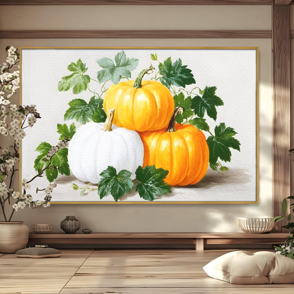 Leinwand Premium Canvas Wandkunst, LuxCanva® N1184, Herbst Ernte, Kürbisse, Blätter, Saison, Malerei, rustikal, natürlich, saisonal, Halloween, Restaurant, Küche