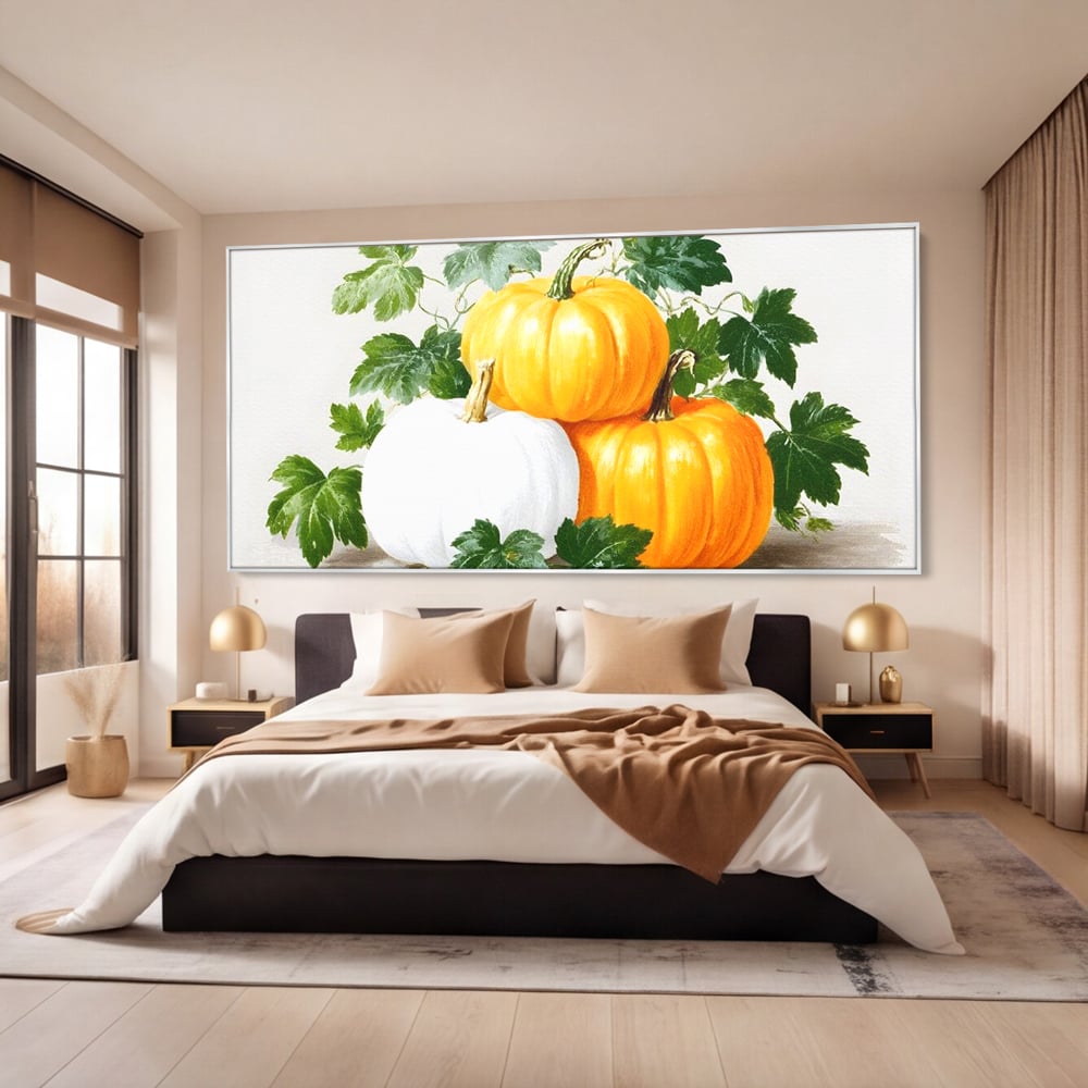 Leinwand Premium Canvas Wandkunst, LuxCanva® N1184, Herbst Ernte, Kürbisse, Blätter, Saison, Malerei, rustikal, natürlich, saisonal, Halloween, Restaurant, Küche