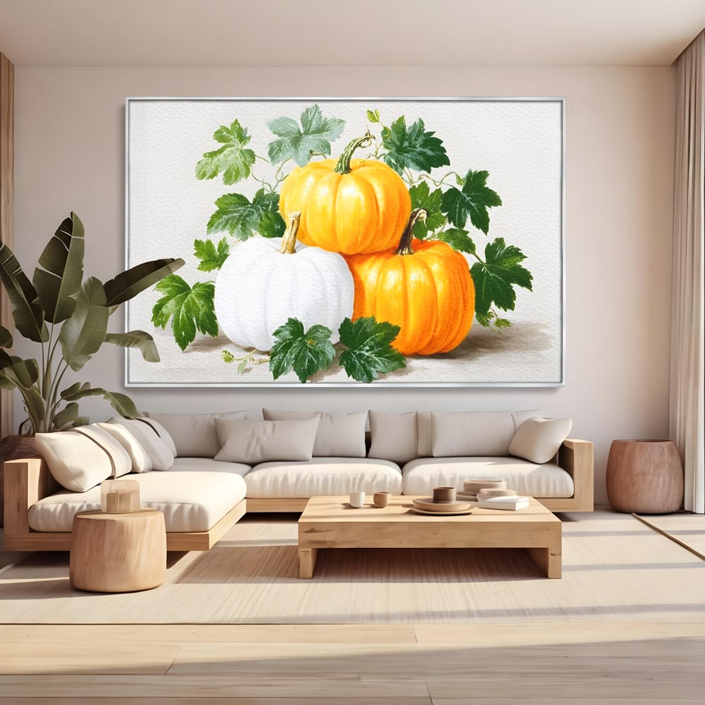 Leinwand Premium Canvas Wandkunst, LuxCanva® N1184, Herbst Ernte, Kürbisse, Blätter, Saison, Malerei, rustikal, natürlich, saisonal, Halloween, Restaurant, Küche