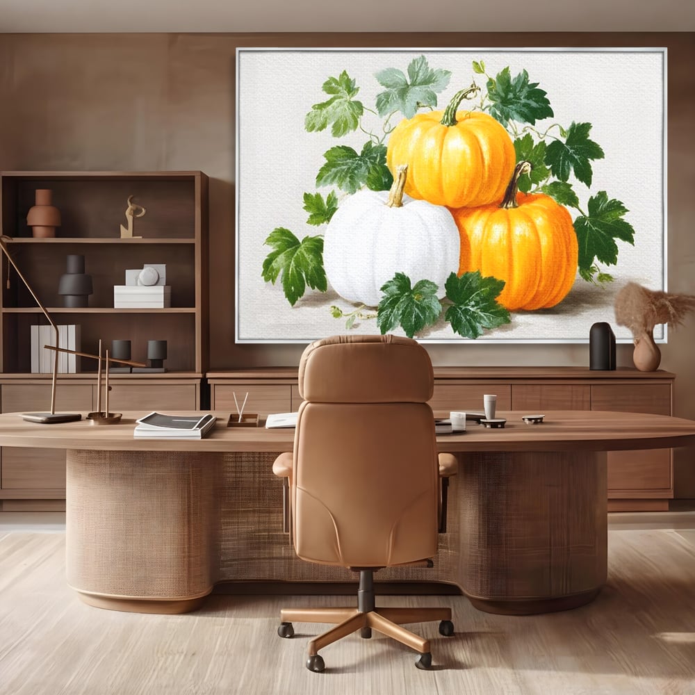 Leinwand Premium Canvas Wandkunst, LuxCanva® N1184, Herbst Ernte, Kürbisse, Blätter, Saison, Malerei, rustikal, natürlich, saisonal, Halloween, Restaurant, Küche
