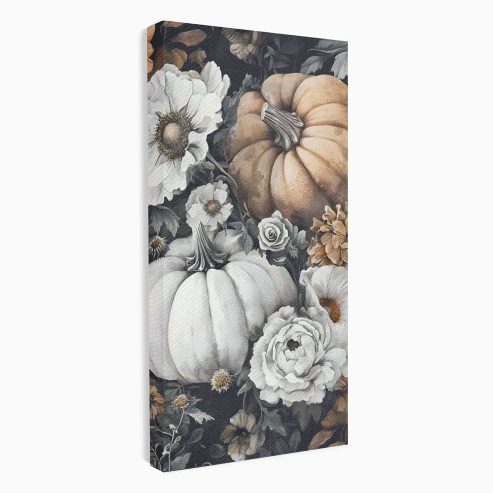 Tablou Canvas Premium, LuxCanva® N1186, Magia Toamnei, Recolta, Flori, Rustic, Dovleci, Aranjament, Sarbatoare, Halloween, Pub, Bar, Lounge, Restaurant, Bucatarie