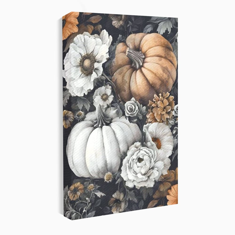 Tablou Canvas Premium, LuxCanva® N1186, Magia Toamnei, Recolta, Flori, Rustic, Dovleci, Aranjament, Sarbatoare, Halloween, Pub, Bar, Lounge, Restaurant, Bucatarie