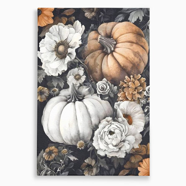Tablou Canvas Premium, LuxCanva® N1186, Magia Toamnei, Recolta, Flori, Rustic, Dovleci, Aranjament, Sarbatoare, Halloween, Pub, Bar, Lounge, Restaurant, Bucatarie