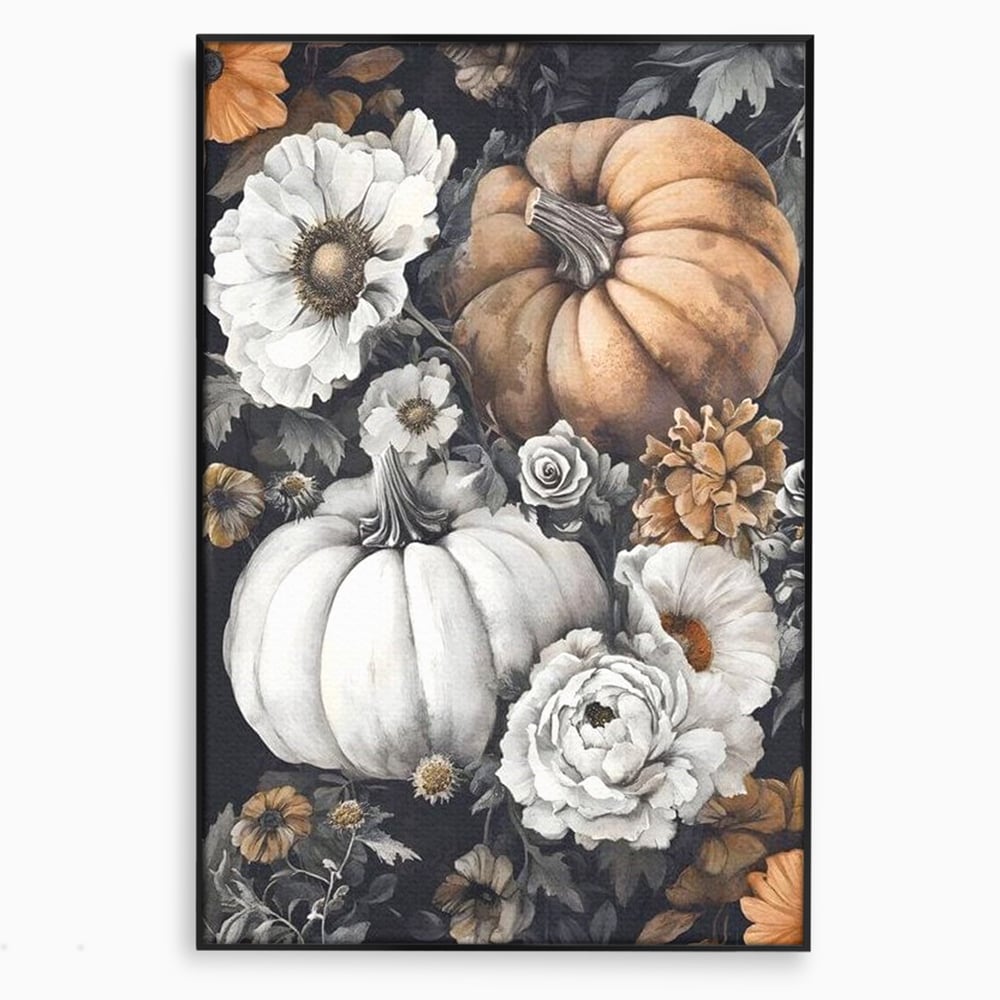 Tablou Canvas Premium, LuxCanva® N1186, Magia Toamnei, Recolta, Flori, Rustic, Dovleci, Aranjament, Sarbatoare, Halloween, Pub, Bar, Lounge, Restaurant, Bucatarie