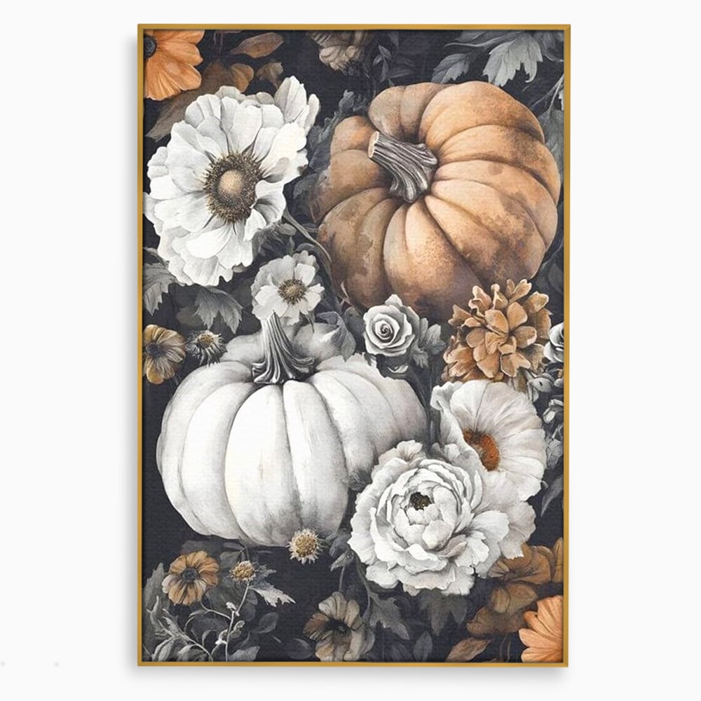 Tablou Canvas Premium, LuxCanva® N1186, Magia Toamnei, Recolta, Flori, Rustic, Dovleci, Aranjament, Sarbatoare, Halloween, Pub, Bar, Lounge, Restaurant, Bucatarie
