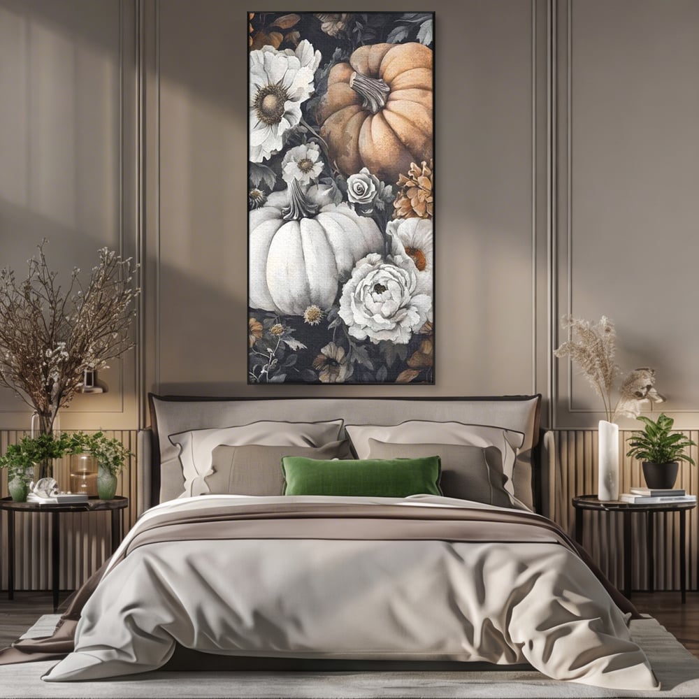 Tablou Canvas Premium, LuxCanva® N1186, Magia Toamnei, Recolta, Flori, Rustic, Dovleci, Aranjament, Sarbatoare, Halloween, Pub, Bar, Lounge, Restaurant, Bucatarie