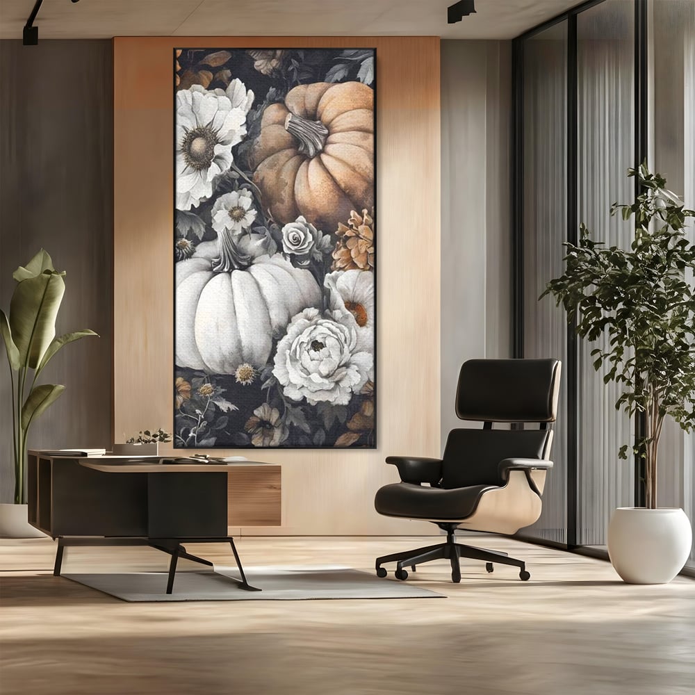 Tablou Canvas Premium, LuxCanva® N1186, Magia Toamnei, Recolta, Flori, Rustic, Dovleci, Aranjament, Sarbatoare, Halloween, Pub, Bar, Lounge, Restaurant, Bucatarie