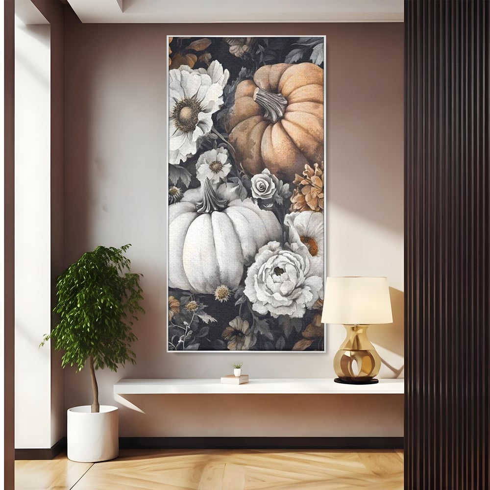 Tablou Canvas Premium, LuxCanva® N1186, Magia Toamnei, Recolta, Flori, Rustic, Dovleci, Aranjament, Sarbatoare, Halloween, Pub, Bar, Lounge, Restaurant, Bucatarie