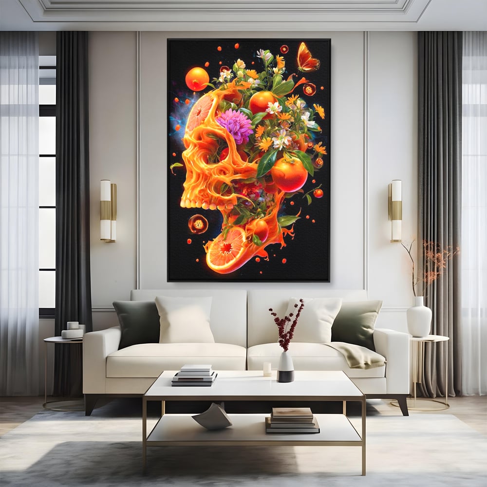 Tablou Canvas Premium, LuxCanva® N1187, Flacara Eterna, Craniu, Fructe, Modern, Portocale, Flori, Halloween, Fluturi, Pub, Bar, Lounge, Restaurant, Bucatarie