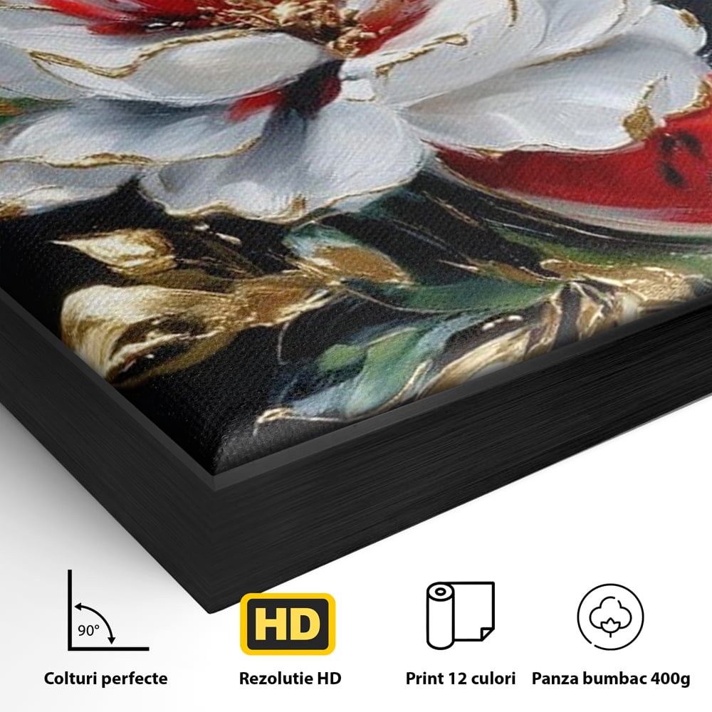 Tablou Canvas Premium, LuxCanva® N1188, Rafinament Exotic, Pepene, Fructe, Flori, Auriu, Eleganta, Lux, Pub, Bar, Lounge, Restaurant, Bucatarie
