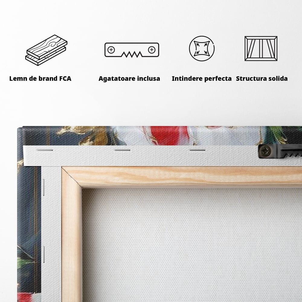 Tablou Canvas Premium, LuxCanva® N1188, Rafinament Exotic, Pepene, Fructe, Flori, Auriu, Eleganta, Lux, Pub, Bar, Lounge, Restaurant, Bucatarie