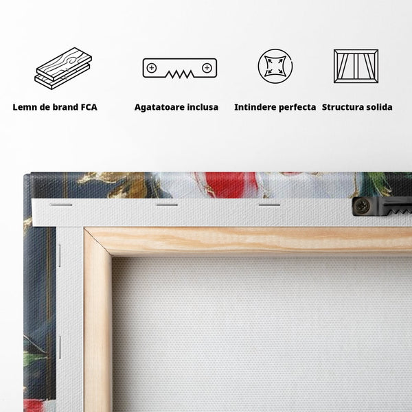 Tablou Canvas Premium, LuxCanva® N1188, Rafinament Exotic, Pepene, Fructe, Flori, Auriu, Eleganta, Lux, Pub, Bar, Lounge, Restaurant, Bucatarie