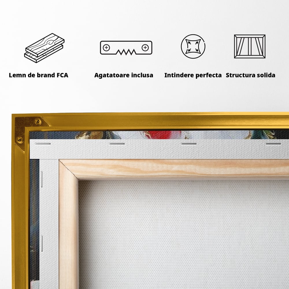 Tablou Canvas Premium, LuxCanva® N1188, Rafinament Exotic, Pepene, Fructe, Flori, Auriu, Eleganta, Lux, Pub, Bar, Lounge, Restaurant, Bucatarie