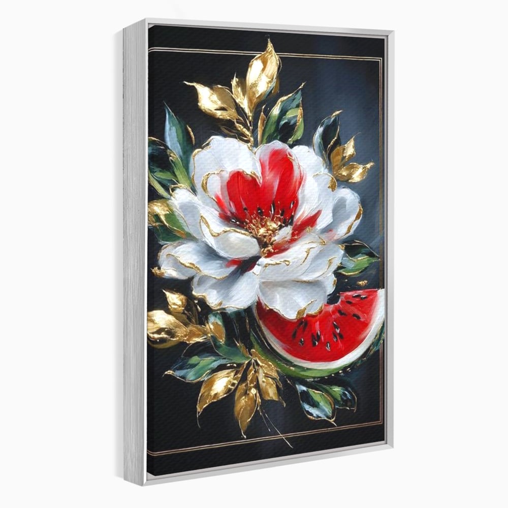 Tablou Canvas Premium, LuxCanva® N1188, Rafinament Exotic, Pepene, Fructe, Flori, Auriu, Eleganta, Lux, Pub, Bar, Lounge, Restaurant, Bucatarie