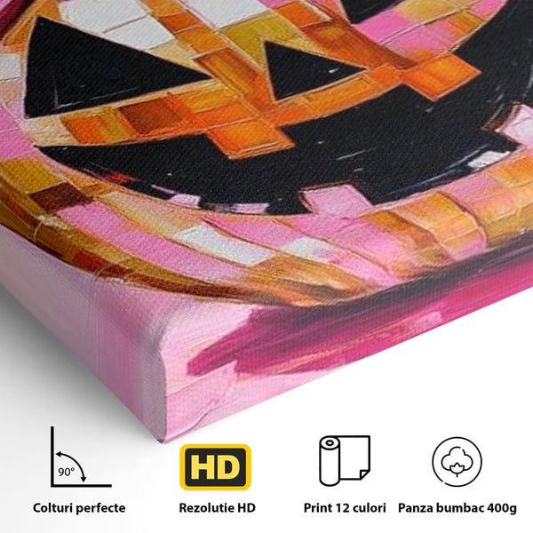 Leinwandbilder Premium, LuxCanva® N1189, Halloween Glam, Kürbis, Rosa, Schleife, Glitzern, Gruselig, Traditionell, Disco, Pub, Kneipe, Bar, Lounge, Restaurant, Küche