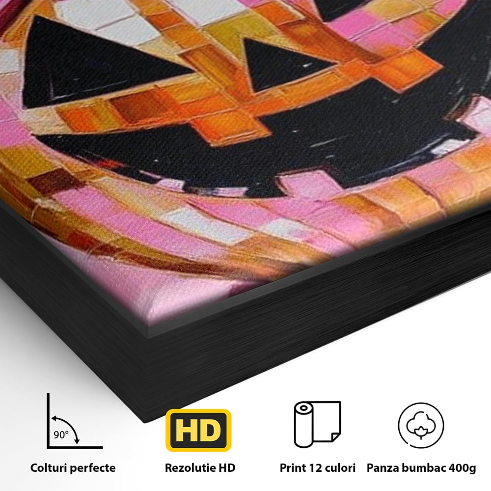 Leinwandbilder Premium, LuxCanva® N1189, Halloween Glam, Kürbis, Rosa, Schleife, Glitzern, Gruselig, Traditionell, Disco, Pub, Kneipe, Bar, Lounge, Restaurant, Küche