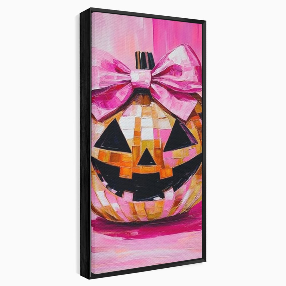 Leinwandbilder Premium, LuxCanva® N1189, Halloween Glam, Kürbis, Rosa, Schleife, Glitzern, Gruselig, Traditionell, Disco, Pub, Kneipe, Bar, Lounge, Restaurant, Küche