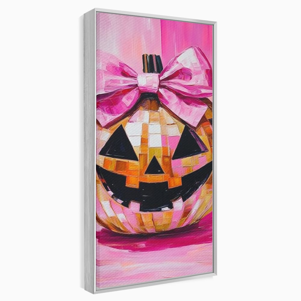 Leinwandbilder Premium, LuxCanva® N1189, Halloween Glam, Kürbis, Rosa, Schleife, Glitzern, Gruselig, Traditionell, Disco, Pub, Kneipe, Bar, Lounge, Restaurant, Küche