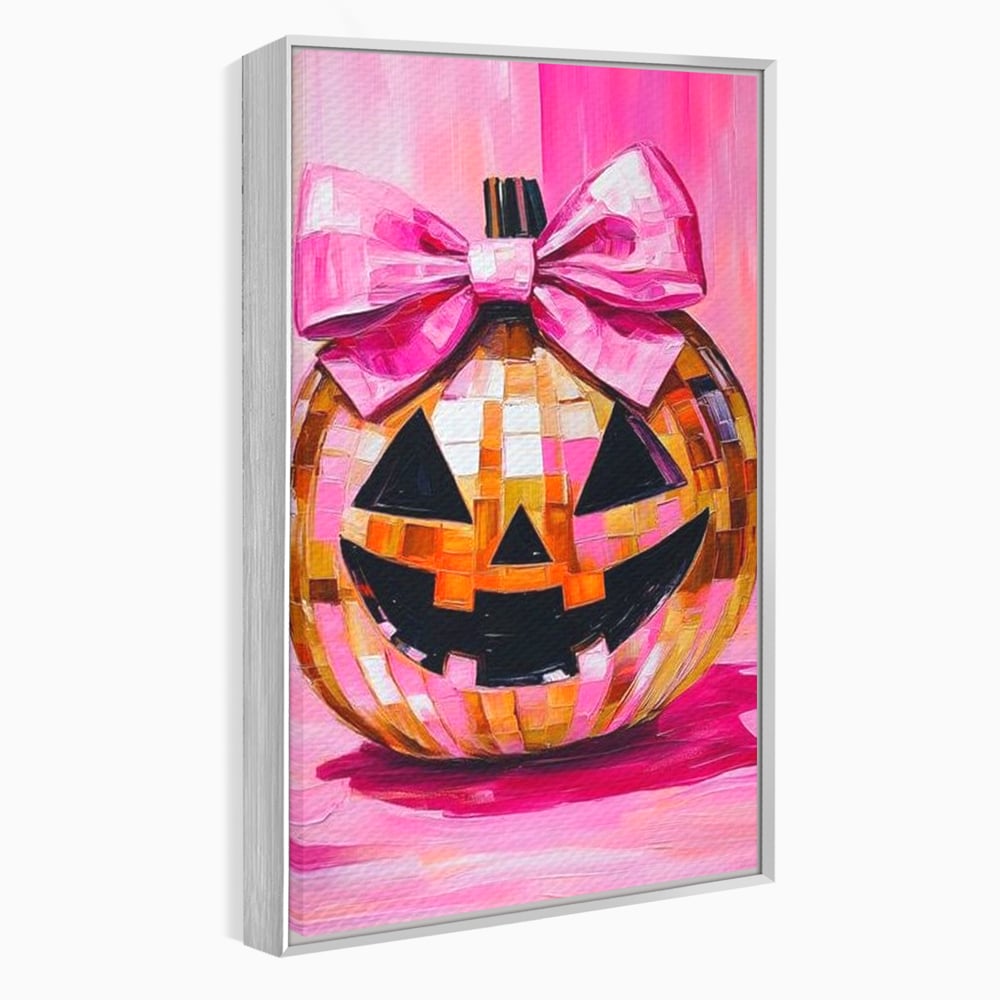 Leinwandbilder Premium, LuxCanva® N1189, Halloween Glam, Kürbis, Rosa, Schleife, Glitzern, Gruselig, Traditionell, Disco, Pub, Kneipe, Bar, Lounge, Restaurant, Küche