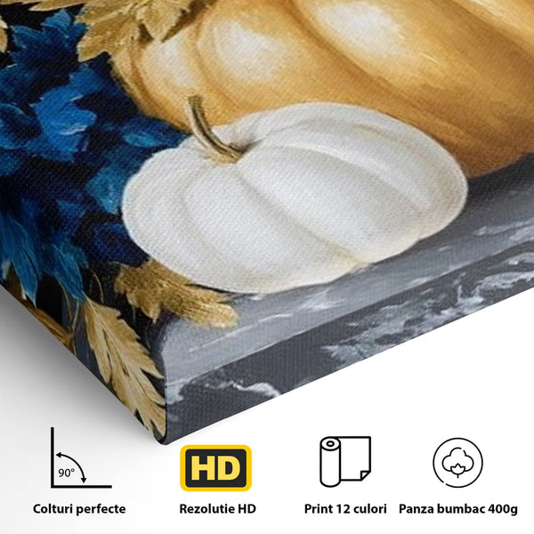 Leinwand Premium Canvas Wandbilder, LuxCanva® N1190, Saisonale Pracht, Halloween, Tradition, Elegant, Luxus, Marmor, Gold, Kürbisse, Kneipe, Bar, Lounge, Restaurant, Küche