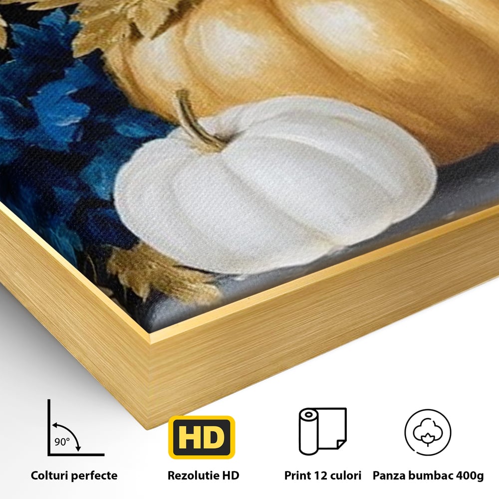 Leinwand Premium Canvas Wandbilder, LuxCanva® N1190, Saisonale Pracht, Halloween, Tradition, Elegant, Luxus, Marmor, Gold, Kürbisse, Kneipe, Bar, Lounge, Restaurant, Küche