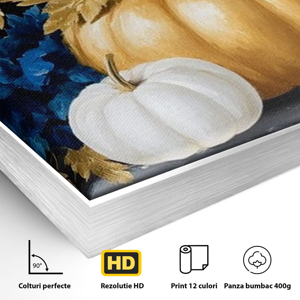 Leinwand Premium Canvas Wandbilder, LuxCanva® N1190, Saisonale Pracht, Halloween, Tradition, Elegant, Luxus, Marmor, Gold, Kürbisse, Kneipe, Bar, Lounge, Restaurant, Küche