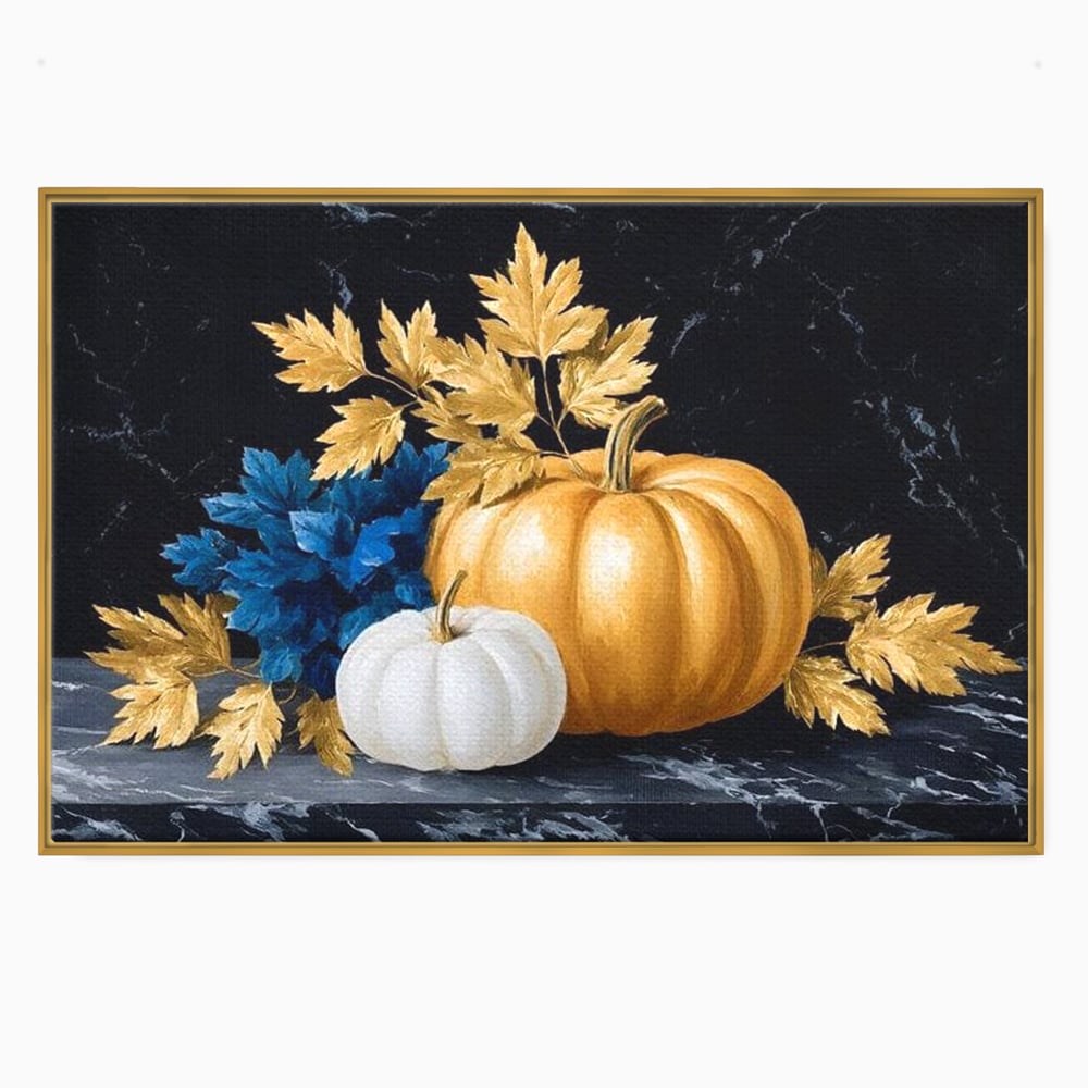 Leinwand Premium Canvas Wandbilder, LuxCanva® N1190, Saisonale Pracht, Halloween, Tradition, Elegant, Luxus, Marmor, Gold, Kürbisse, Kneipe, Bar, Lounge, Restaurant, Küche