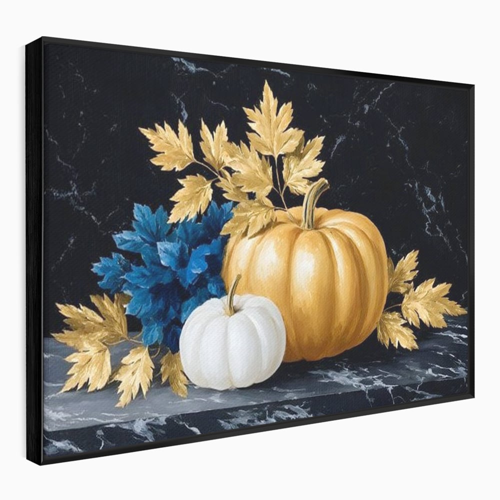 Leinwand Premium Canvas Wandbilder, LuxCanva® N1190, Saisonale Pracht, Halloween, Tradition, Elegant, Luxus, Marmor, Gold, Kürbisse, Kneipe, Bar, Lounge, Restaurant, Küche