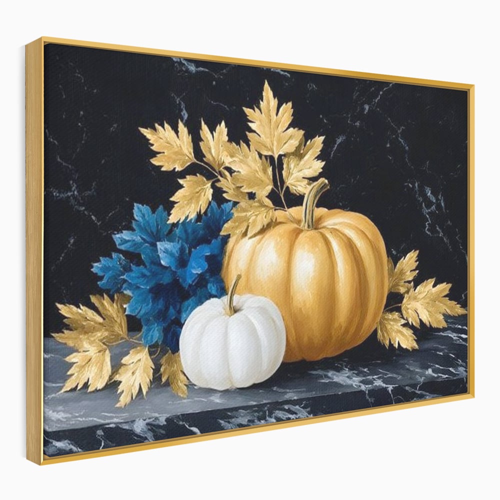 Leinwand Premium Canvas Wandbilder, LuxCanva® N1190, Saisonale Pracht, Halloween, Tradition, Elegant, Luxus, Marmor, Gold, Kürbisse, Kneipe, Bar, Lounge, Restaurant, Küche