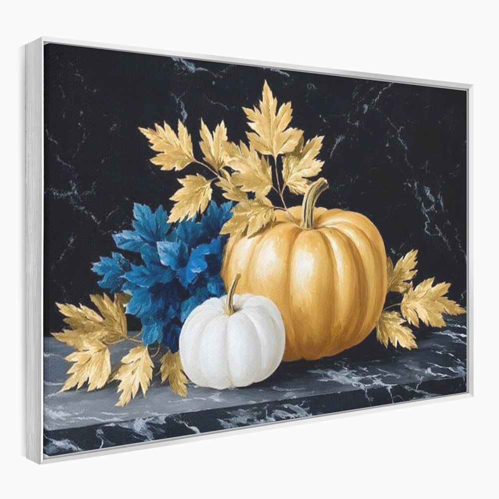 Leinwand Premium Canvas Wandbilder, LuxCanva® N1190, Saisonale Pracht, Halloween, Tradition, Elegant, Luxus, Marmor, Gold, Kürbisse, Kneipe, Bar, Lounge, Restaurant, Küche