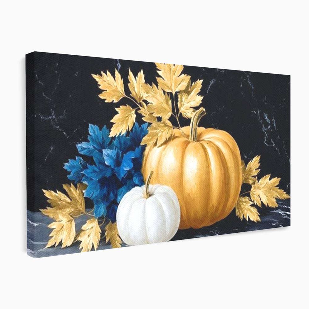 Leinwand Premium Canvas Wandbilder, LuxCanva® N1190, Saisonale Pracht, Halloween, Tradition, Elegant, Luxus, Marmor, Gold, Kürbisse, Kneipe, Bar, Lounge, Restaurant, Küche