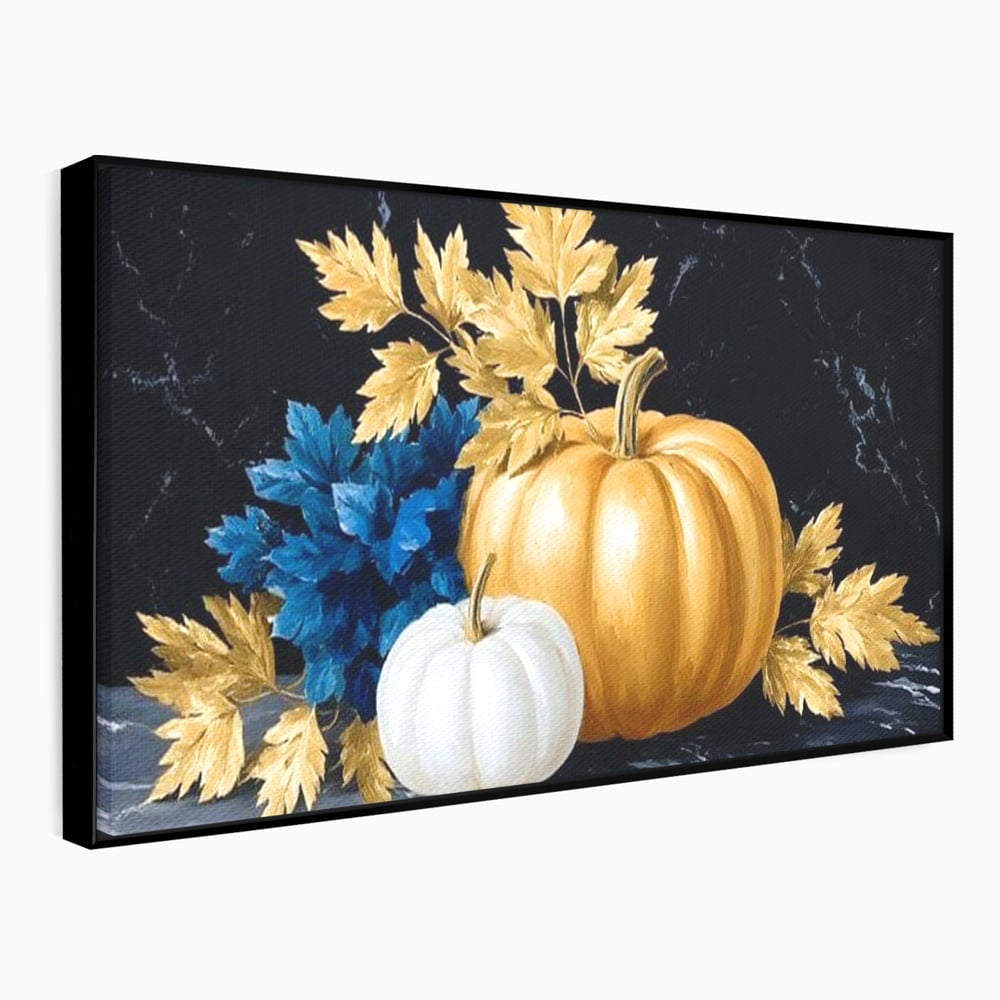 Leinwand Premium Canvas Wandbilder, LuxCanva® N1190, Saisonale Pracht, Halloween, Tradition, Elegant, Luxus, Marmor, Gold, Kürbisse, Kneipe, Bar, Lounge, Restaurant, Küche