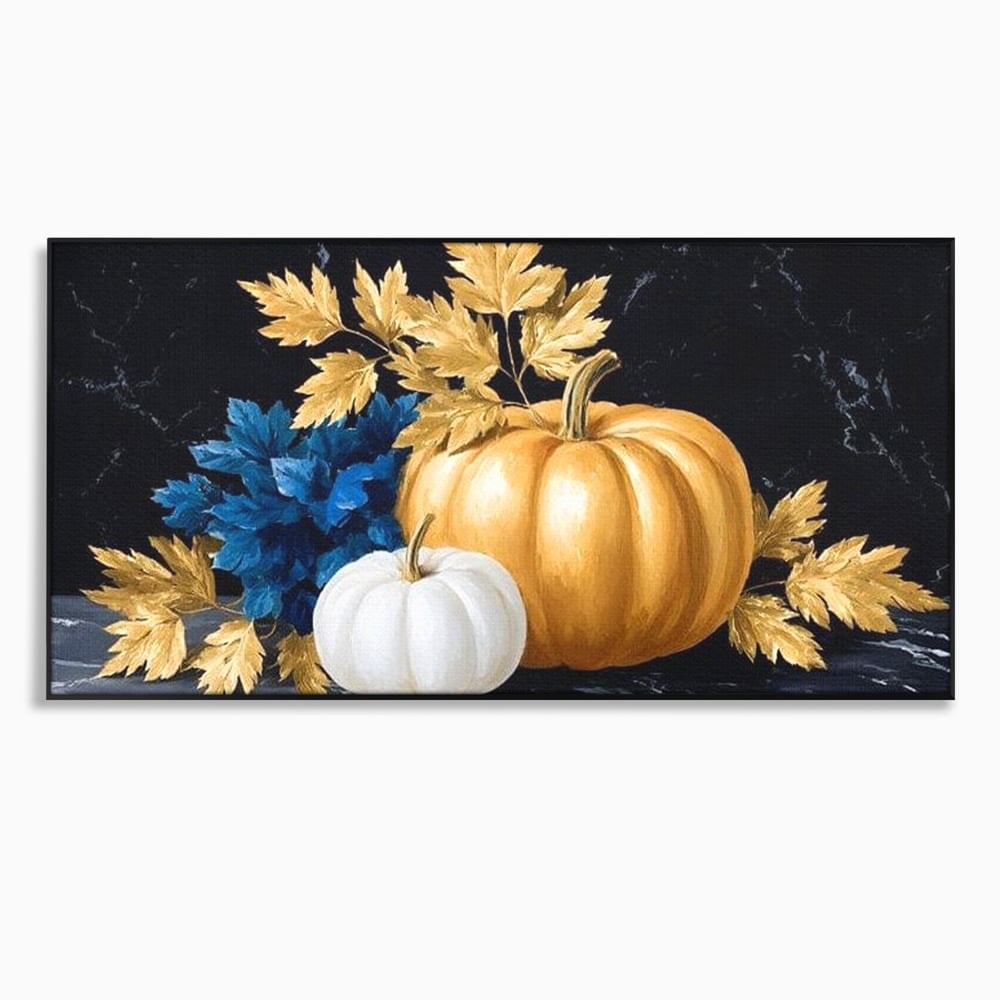 Leinwand Premium Canvas Wandbilder, LuxCanva® N1190, Saisonale Pracht, Halloween, Tradition, Elegant, Luxus, Marmor, Gold, Kürbisse, Kneipe, Bar, Lounge, Restaurant, Küche