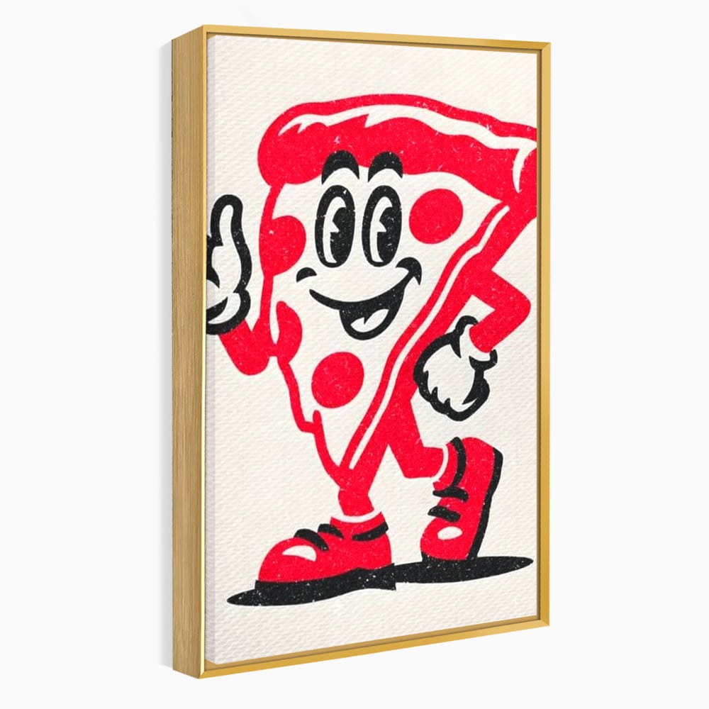 Tablou Canvas Premium, LuxCanva® N1191, Pizza Party, Felie, Veselie, Personaj, Mascota, Cool, Amuzant, Mancare, Fast Food, Pizzerie, Restaurant, Bucatarie